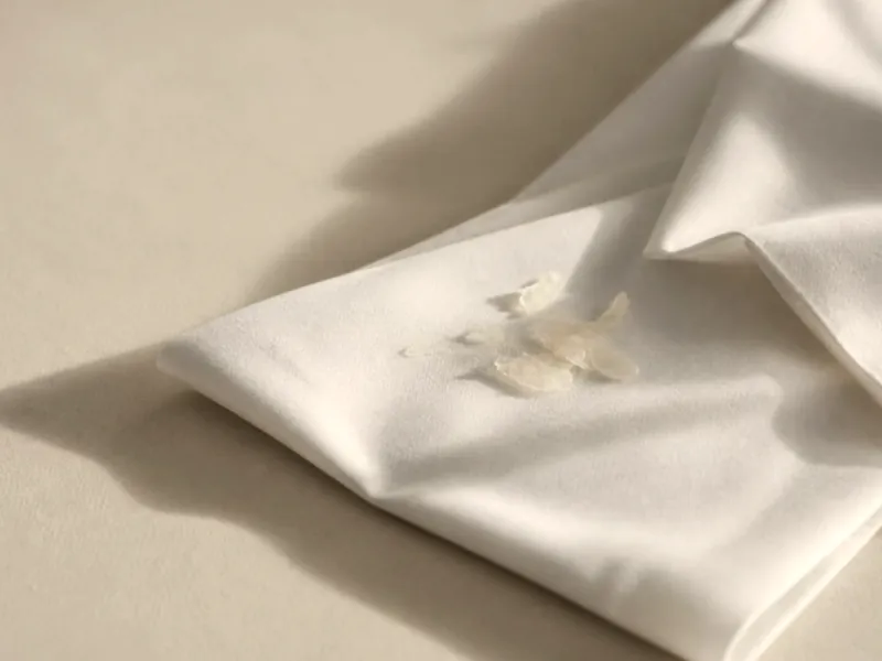 Pressed white cotton and fine pale wax shavings