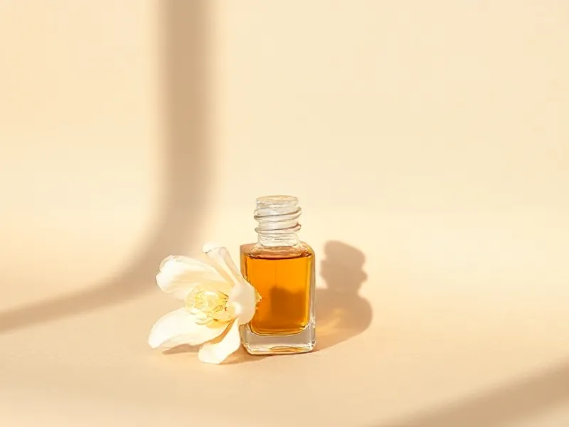 Amber bottle beside a tuberose flower