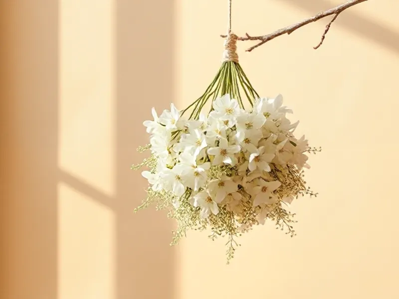 Hanging cluster of white acacia flowers