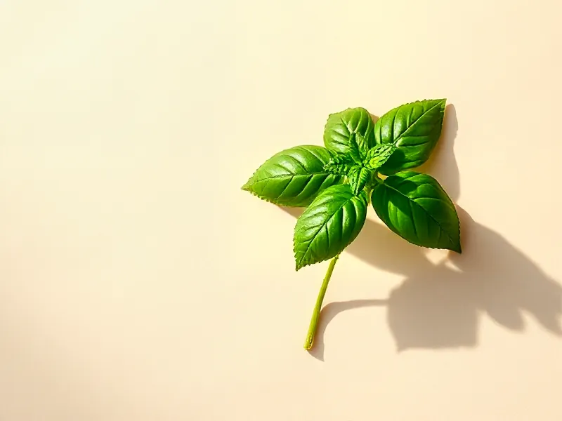Sprig of basil with glossy green leaves