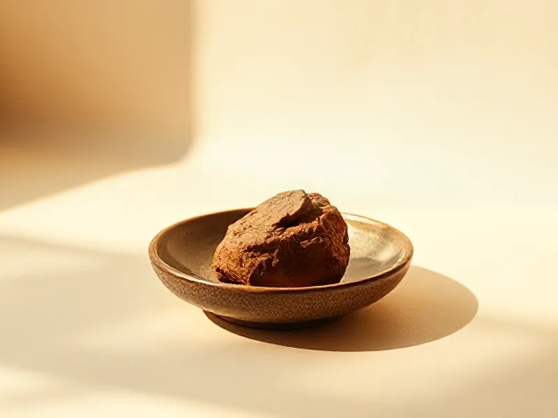 Piece of reddish-brown tolu balsam in a dish
