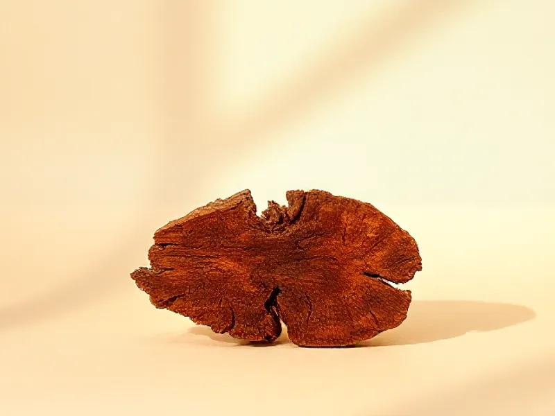 Split piece of reddish cade wood