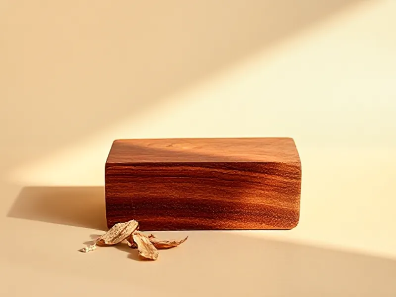 Block of reddish rosewood with a few shavings