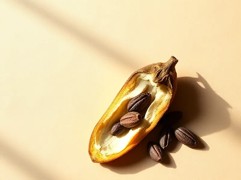 Open cocoa pod showing its beans