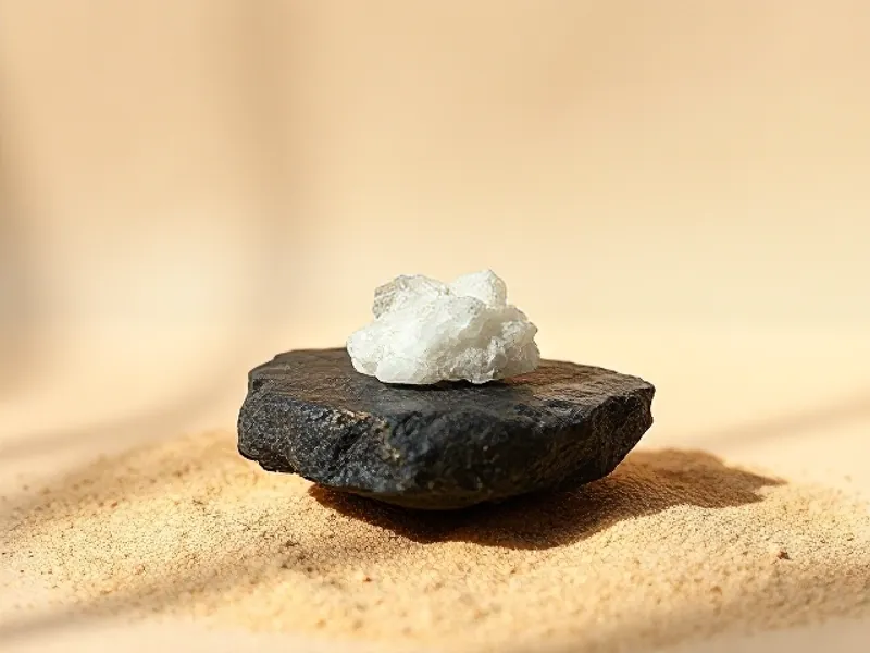White camphor crystal on a dark stone