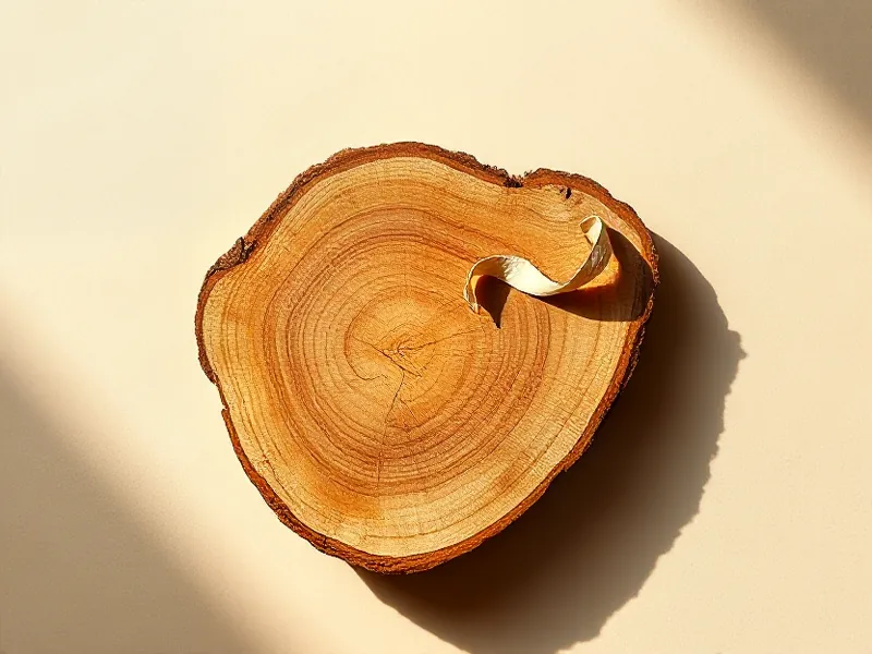 Slice of cedar wood with clear growth rings, one curled shaving