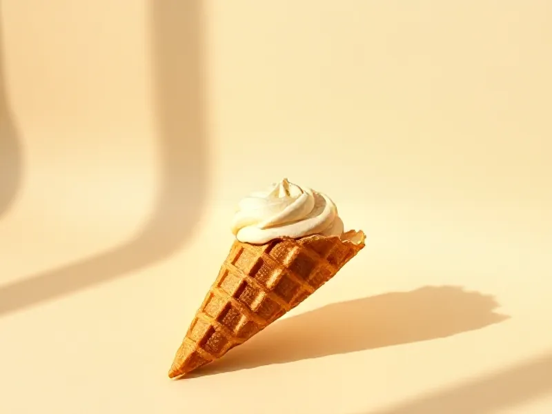 Waffle ice cream cone with a creamy scoop
