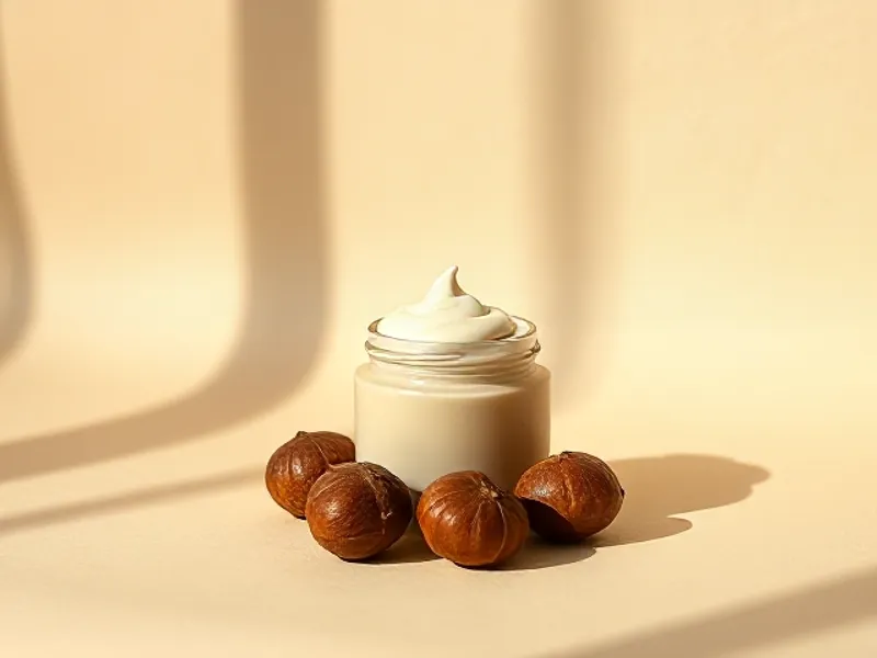 Jar of chestnut cream surrounded by chestnuts