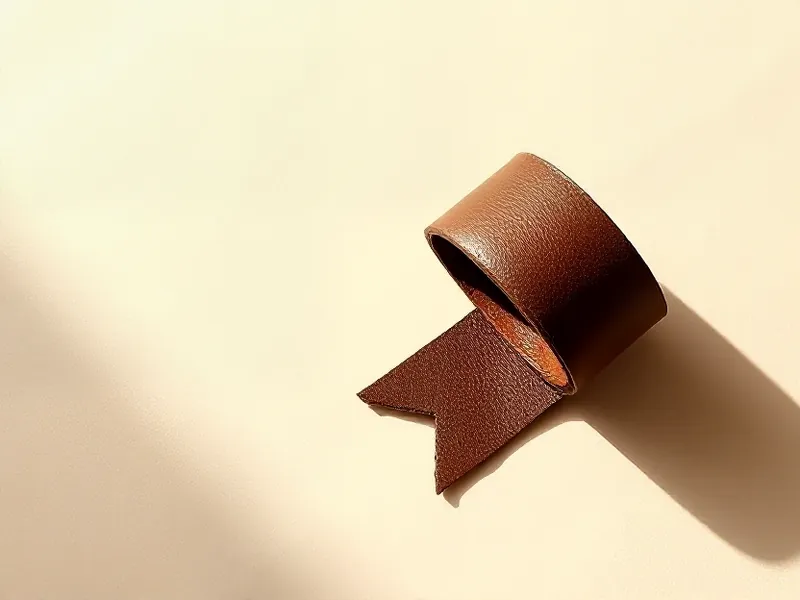 Cognac-brown leather strap rolled up on itself