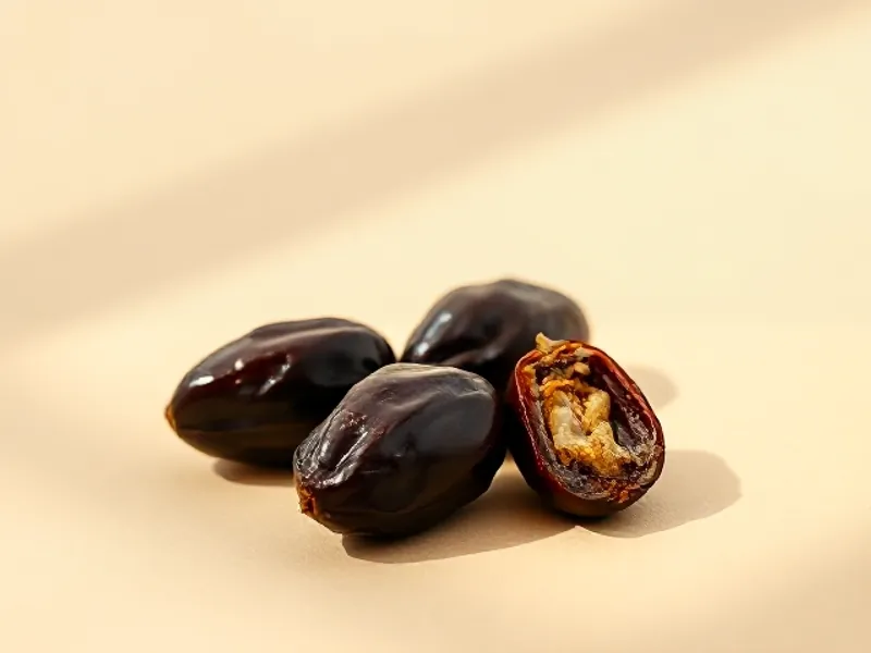Plump dates, one split open