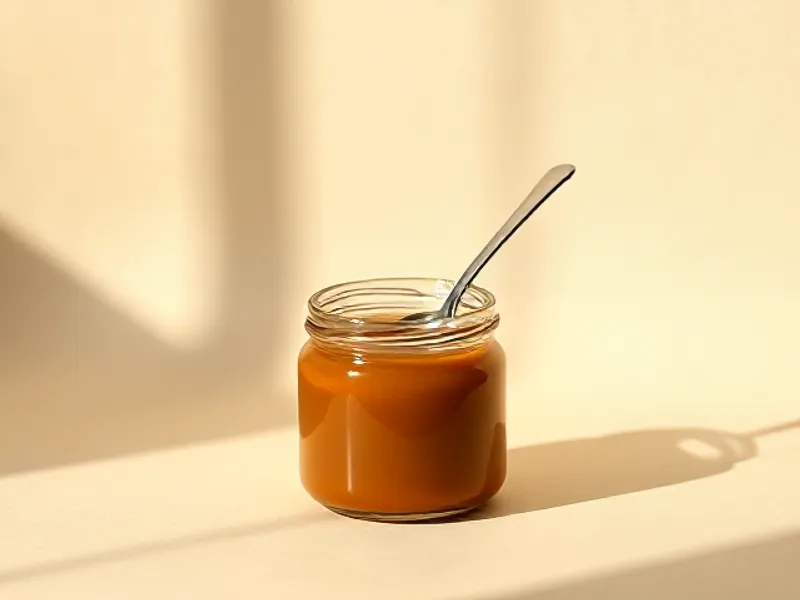 Jar of dulce de leche with a spoon