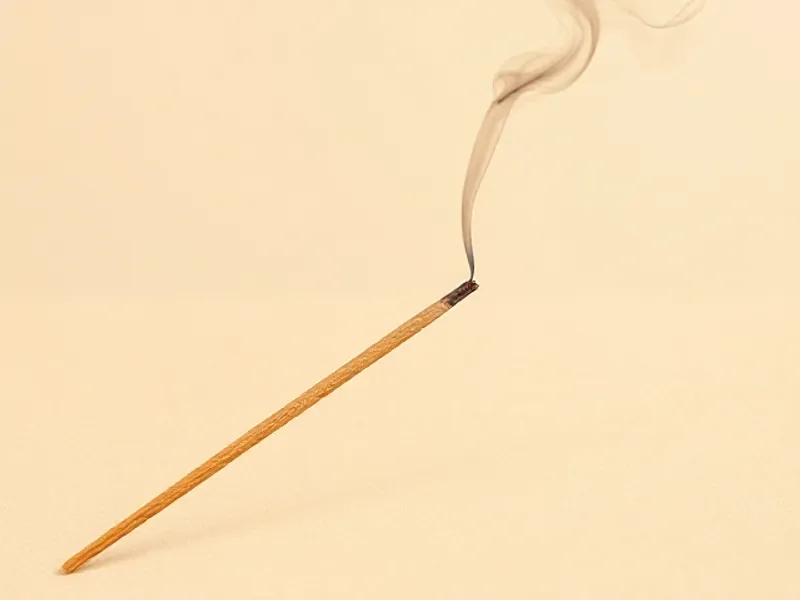 Lit incense stick, curl of black smoke