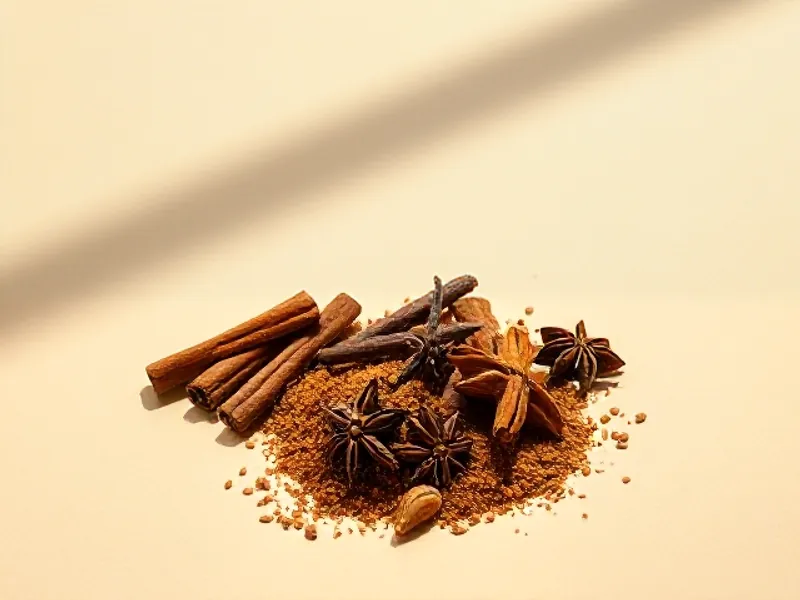 Assortment of whole spices: cinnamon, star anise and cloves