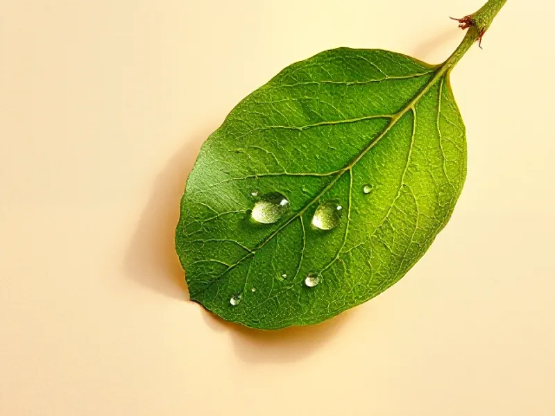 Young green fig leaf with dewdrops