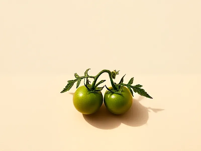 Unripe green tomatoes on the leafy vine