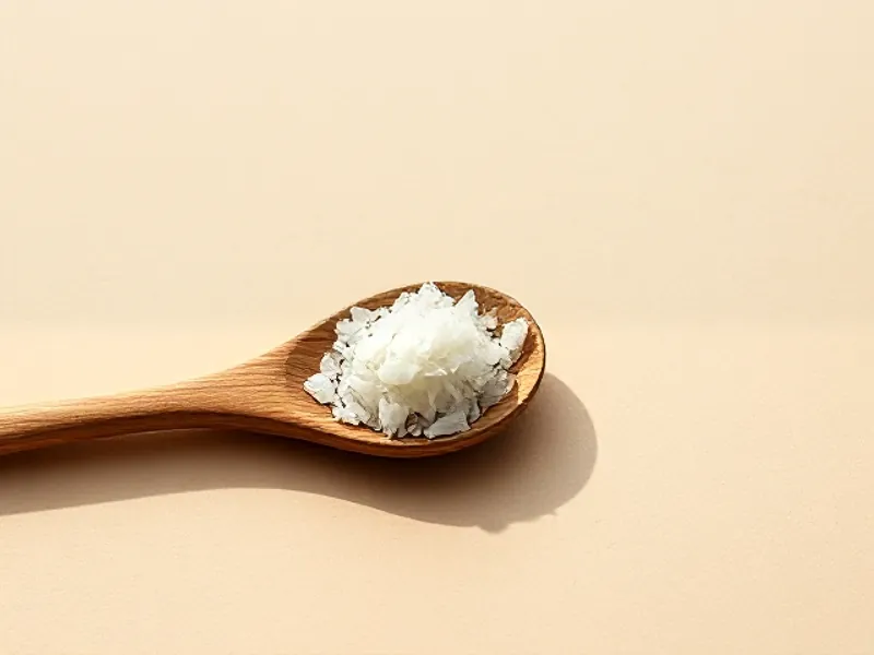 Wooden spoon with flakes of fleur de sel