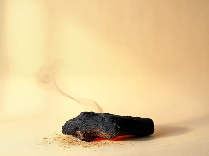 Glowing ember with a visible thread of smoke