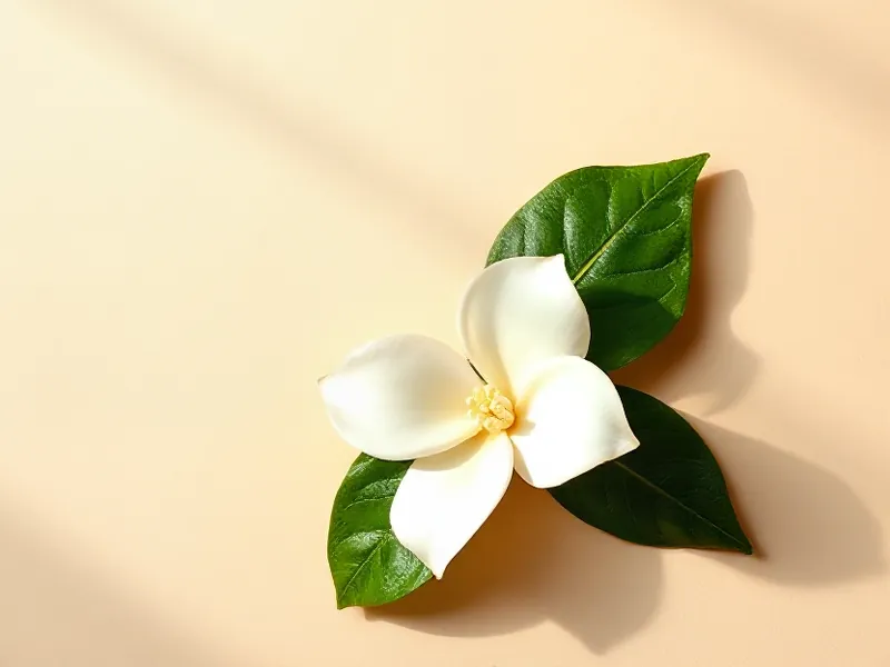 White gardenia flower and its dark green leaves