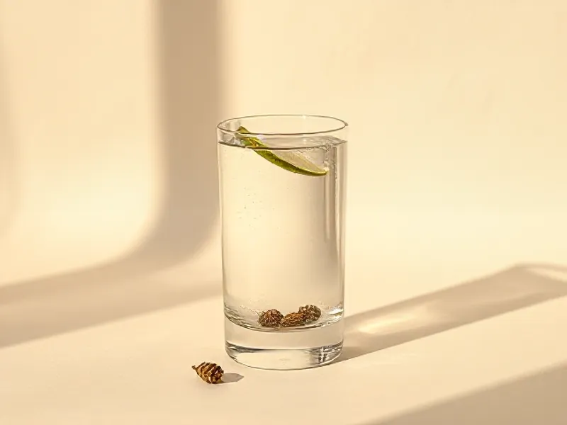 Glass of gin with juniper berries