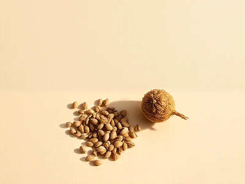Wild carrot seeds beside a dried umbel
