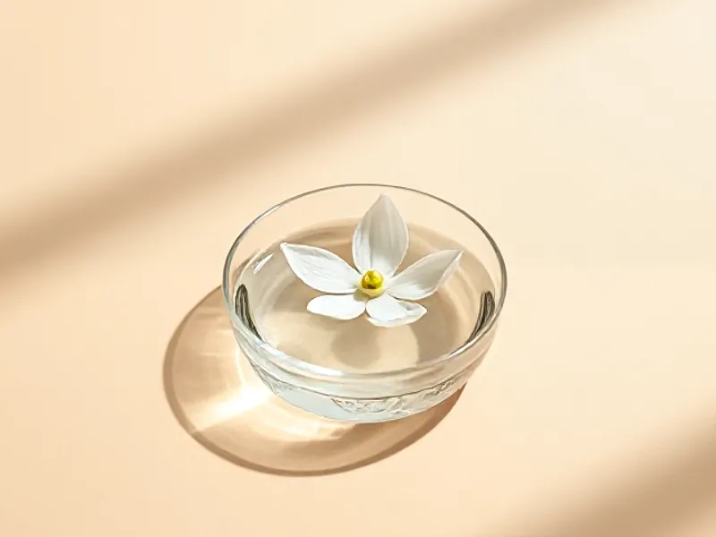 White flower floating in a dish of water
