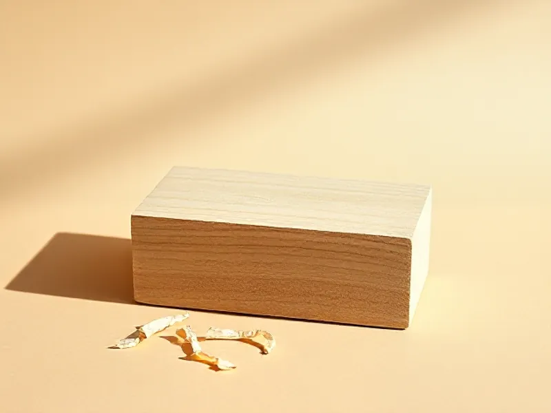 Pale block of hinoki wood with a few shavings