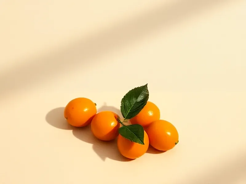 Small oval kumquats with a leaf