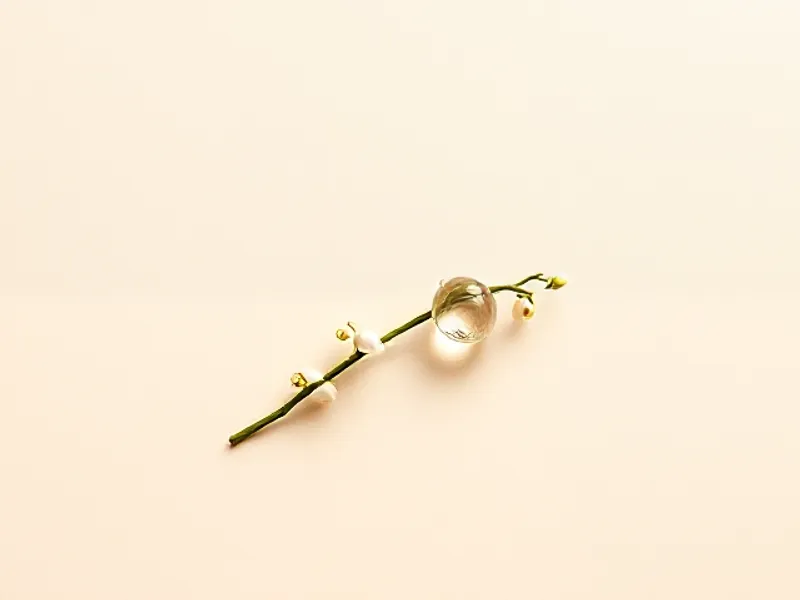 Sprig of lily of the valley beside a glass droplet