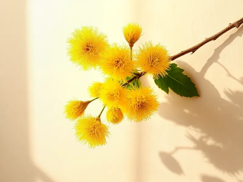 Mimosa branch with fluffy yellow pompoms