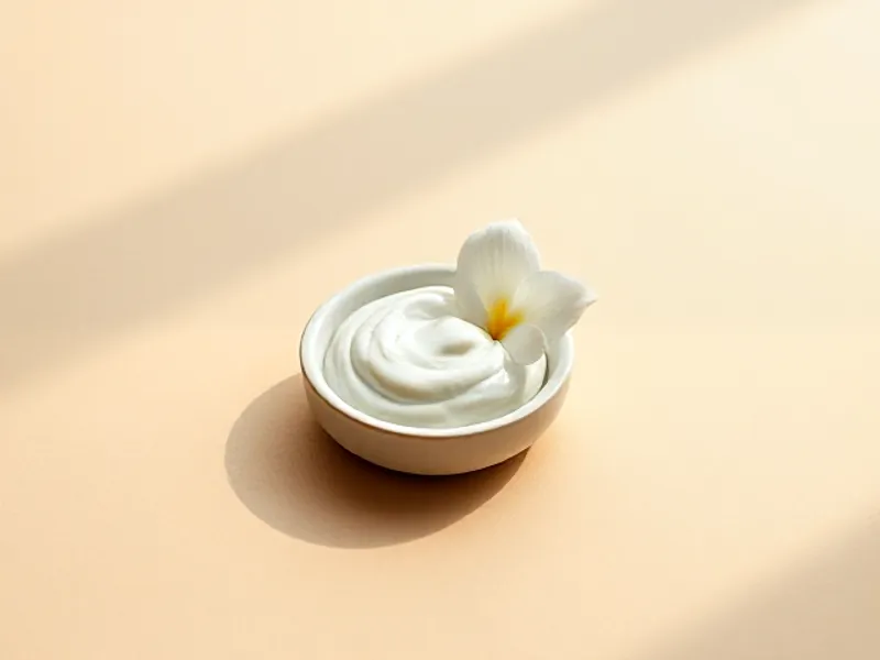 White coconut cream in a bowl with a tiaré flower