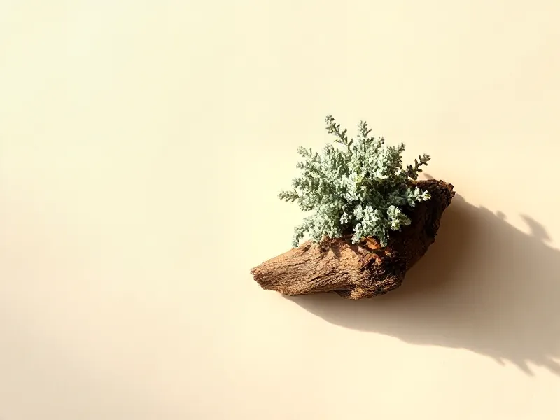 Tuft of grey-green oakmoss on a piece of bark