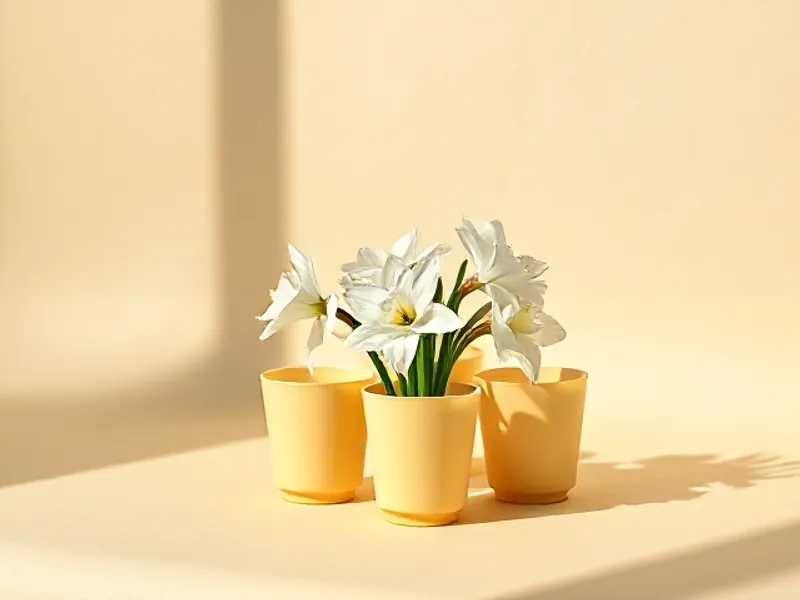 Potted white narcissus flowers