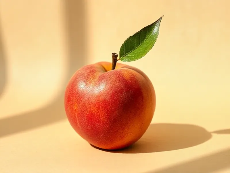 Ripe nectarine with its leaf