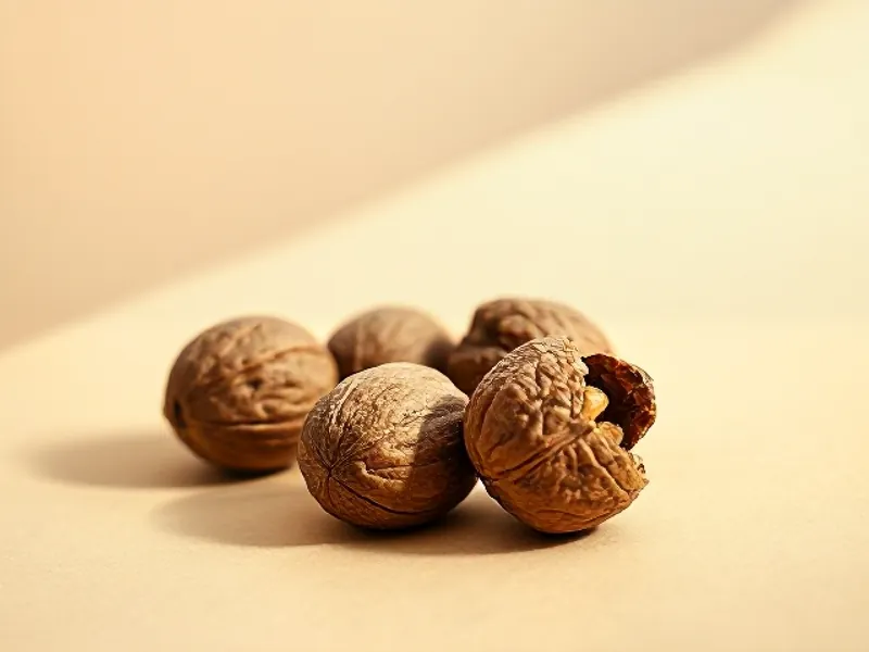 Whole walnuts, one shelled