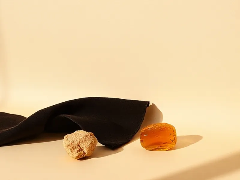 Dark suede and amber resin, abstract composition