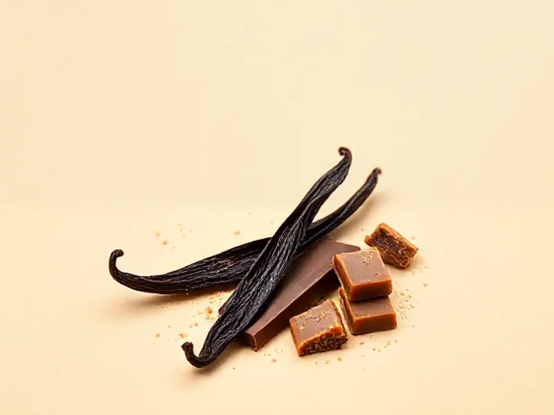 Vanilla pod and pieces of caramel