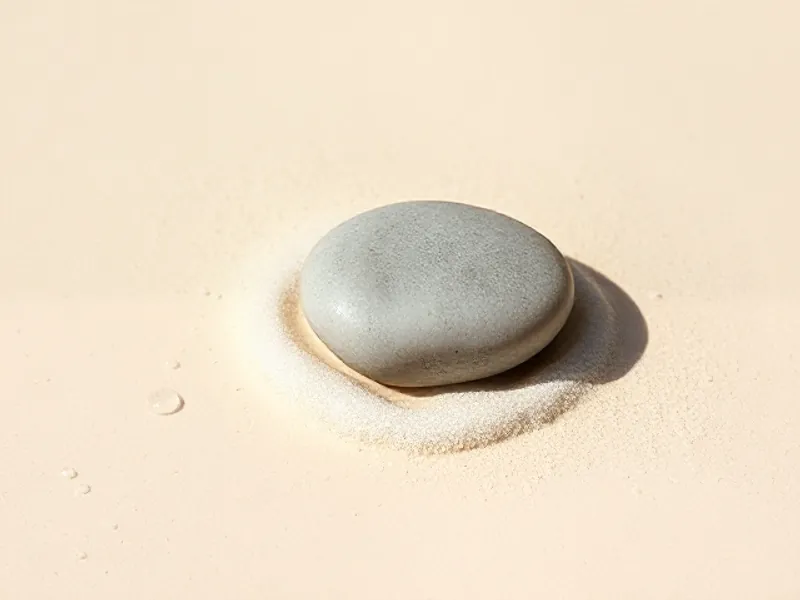 Wet pebble on sand with a few drops of water