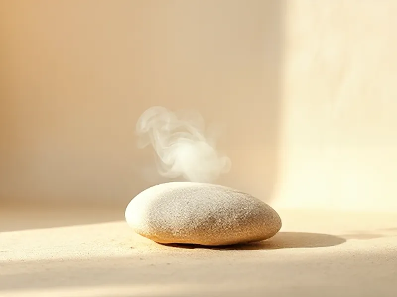 Cloud of white mist floating over a smooth pebble