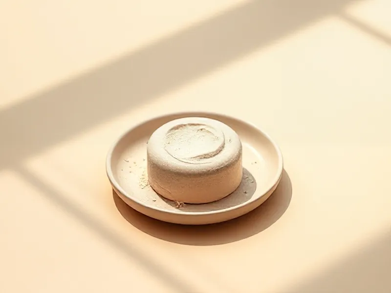 Round powder puff on a dish