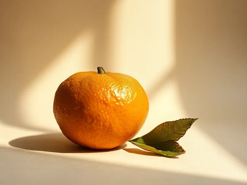 Whole bitter orange with its skin and a leaf