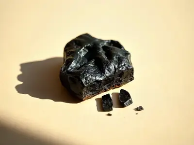 Dark, resinous shard of agarwood, a few fragments beside it