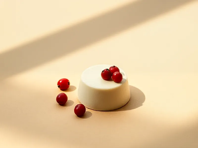 Turned-out panna cotta with a few red berries