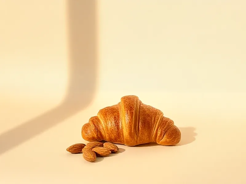 Golden croissant with a few almonds
