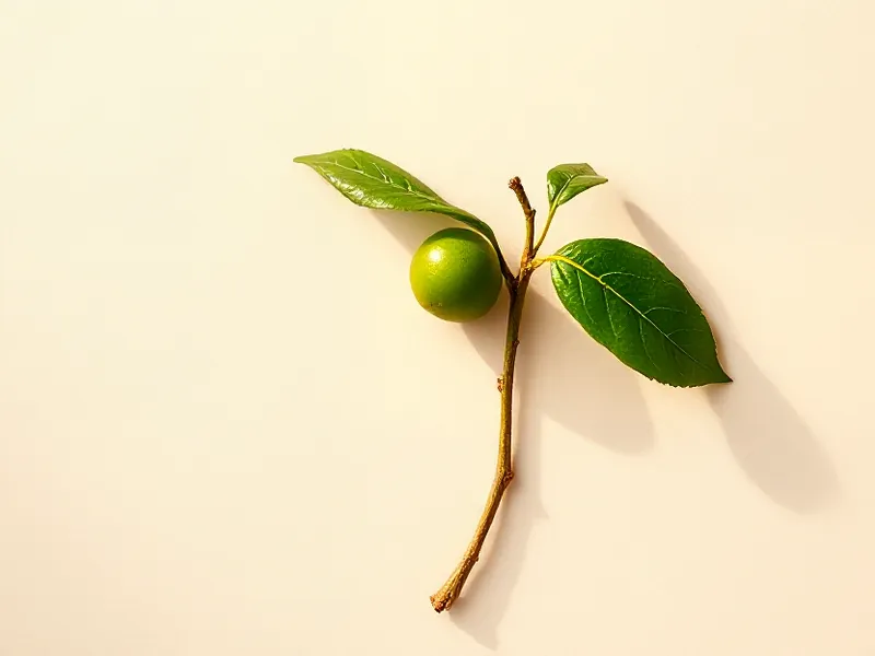 Bitter orange branch with a small green fruit and leaves