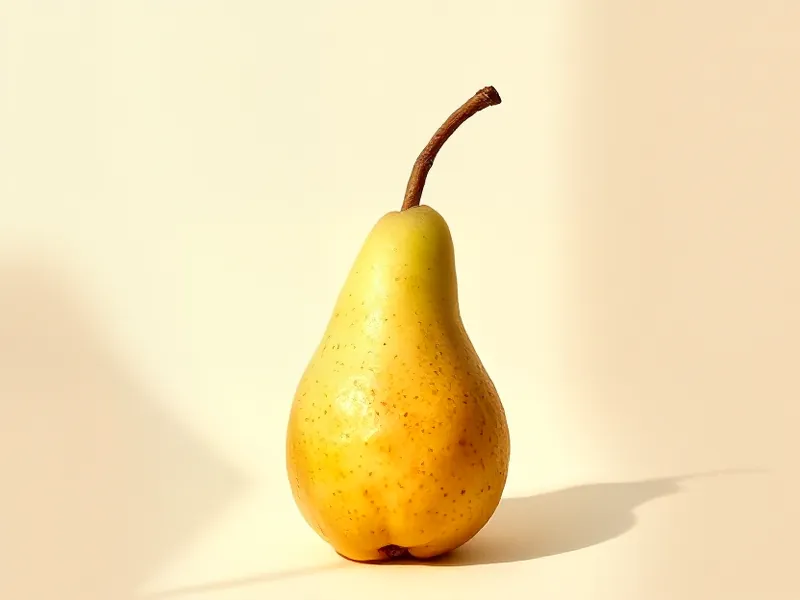 Whole ripe pear with its slender stalk