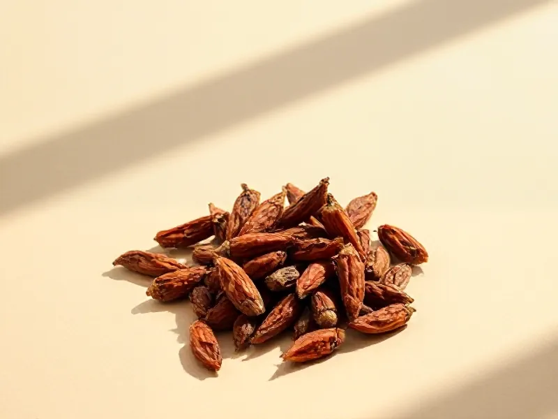 Reddish Sichuan peppercorns, some split open