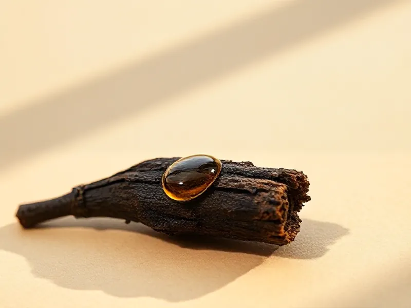 Fir resin drop on dark bark