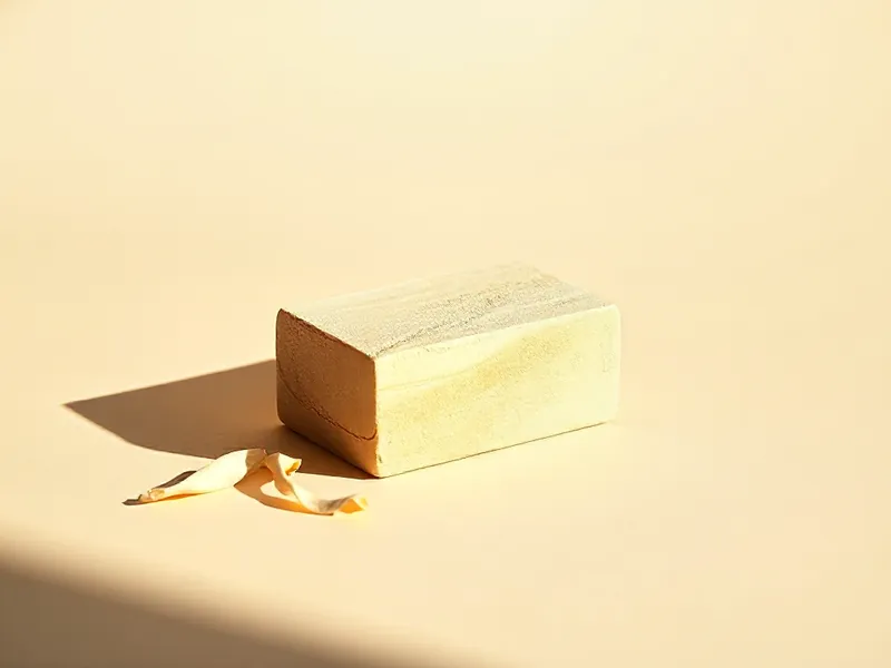 Block of pale, creamy sandalwood, a few curled shavings