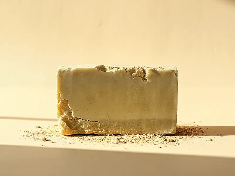 Raw piece of Marseille soap broken by hand