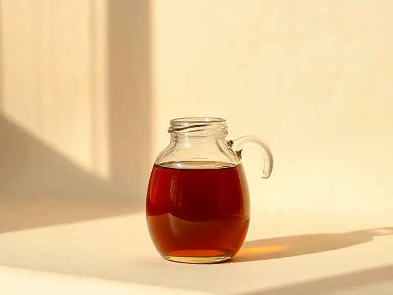Jug of amber maple syrup